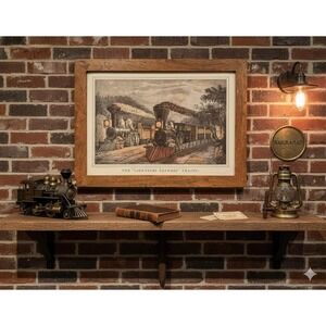Currier & Ives The Lightning Express Trains Framed Lithograph Reprint Wall Art